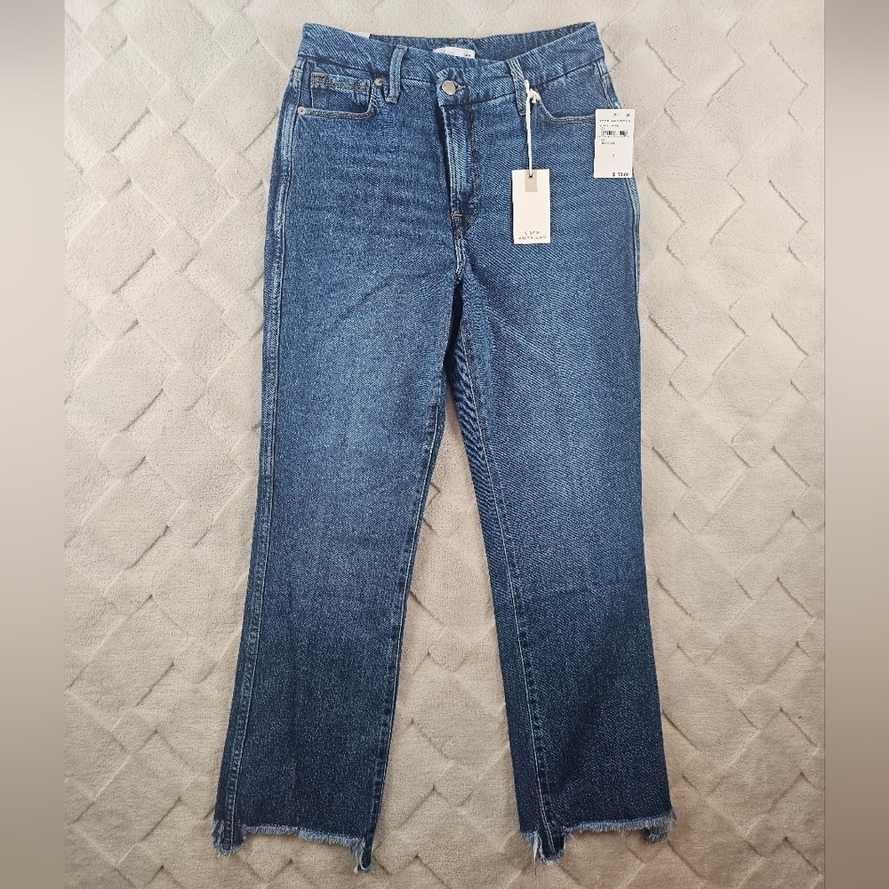 Good American Good Legs Straight Jeans Womens 26 Raw Hen